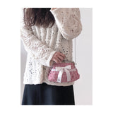 ミディアムレッド ヴィンテージリボン フレームバッグ (handmade bag)