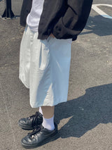 レザーピンタックバミューダハーフパンツ2C