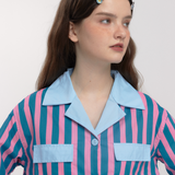Spring and summer contrast color pajamas suit 100% cotton sleepwear