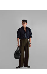 Wool TR Wide Slacks [Khaki]