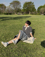 Windy Buckle Stripe Collar Short Sleeve Knit