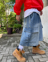 Big Cargo Wide Denim Shorts