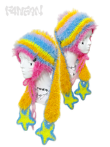  Extra-Long Floppy Bunny Ear Crochet Hat with Dangling Star Charms（Electric Neon
