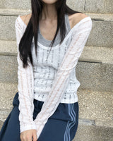 Tida oversized-fit punching see-through long-sleeved knitwear