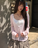 Tenber V-Neck Lace Long Sleeve T-Shirt