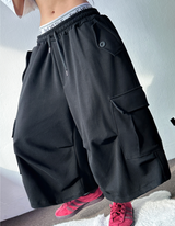 ヒップロゴポケットパラシュートカーゴバミューダ 🤎🩶🖤🤍4カラー