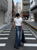 Damage straight denim pants
