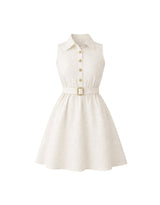 Haren Linen Collar Button Belt Flare Dress Ivory Short VER