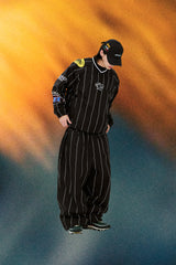 STRIPE SPORTY PULLOVER JACKET BLACK