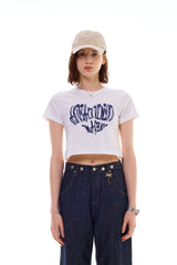 ハートスローガンクロップTシャツ / ブルー