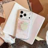 ピンク チェック ストロベリー ミラー マグネティック iPhone ケース