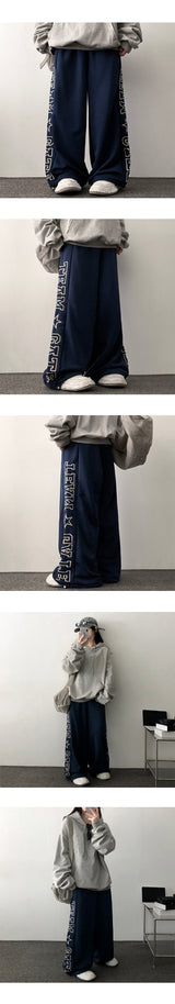 Ez 刺繍ビッグレタリングスウェットパンツワイドパンツ