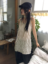 [Muffler set] ルーシングリンクルリボンストラップスリーブレスドレス