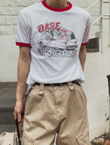 ドレーププリントリンガーハーフスリーブTシャツ