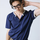 henley neck concho ringer t-shirt navy