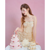 [GirlyFancyClub] Fresh Yellow Camisole Dress Sleeveless Multi-layer Ruffle Layered Dress