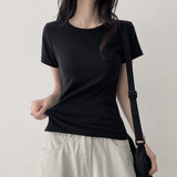 デイリー💭ベーシック スパンデックス Vネック ラウンドネック 半袖 Tシャツ(6 colors)