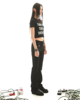 スタッドブーツカットデニムパンツ (BLACK) ウィメン