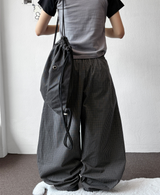 Fluffy Check Elastic Waist Balloon Pants 2Color