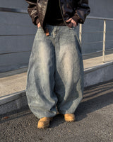 Dot heavy brushed balloon denim pants