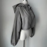 2-WAY zipper big hood color scheme rustic crop long sleeve jumper (2 colors)