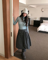 [wool 20%] Tir Stripe Tie Midi Skirt