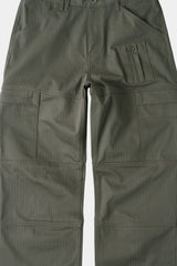 4パネルカーゴポケットヘリンボーンツイルパンツ (Khaki)