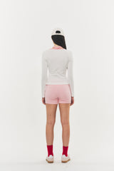 Logo Muffler V-neck Top Pink