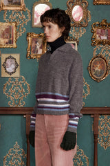 ALPACA STRIPE KNIT POLO SHIRT / CHARCOAL