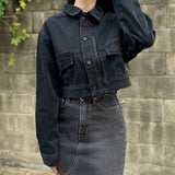 BLACK LOOSE FIT CROPPED DENIM JACKET code 20003