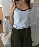 デュエットストライプコントラストレイヤードスリーブレスタンクトップ 4 Colors