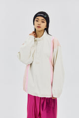 COMFORTABLE PULLOVER SNAP JACKET IVORY/PINK