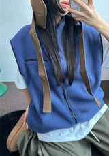 FLEECE LAYERED VEST ZIP UP💚💙🖤🧡4COLOR