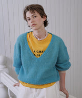 Mohair v-neck knit_teal