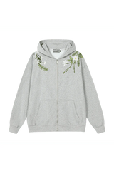 Floral Embroidered Hooded Fleece Jacket
