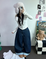 リボン🎀ワイドリボンロールアップデニムパンツ 🩵🎀