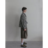 Vintage washing beige check shirts