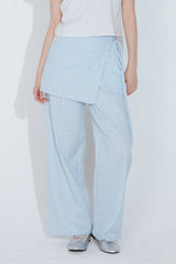 CHECK WRAP LAYERED PANTS (LIGHT BLUE)