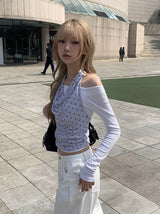 Puol テンション スリム オフショルダー Tシャツ