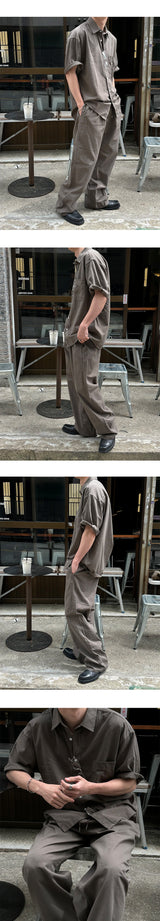 [SET UP가능]ウォッシュドコットンハーフシャツ(6color)