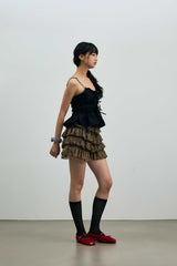 LEOPARD CANCAN MINI SKIRT PANTS / BROWN