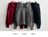 Isom leg run loose fit big collar button knit