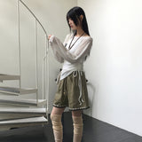 レガン オフショルダー シースルー シャーリング 長袖ニット