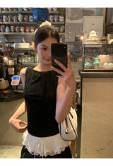 ローズブラック バックレス ノースリーブ Tシャツ