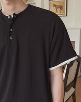 ハーネル レイヤード リブド ヘンリー ネック ショート スリーブ Tシャツ