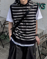 Broad Stripe Knit Hoodie Vest