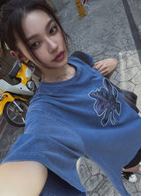 フラワーパッチピグメント半袖Tシャツ
