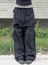 Kaze Nylon Pocket Wide Frill Skirt Pants