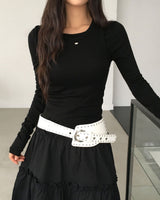 マロンレイヤードスタイルキャミソールセットロングスリーブTシャツ