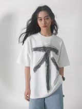 Two-sided fun print summer simple loose short-sleeved T-shirt